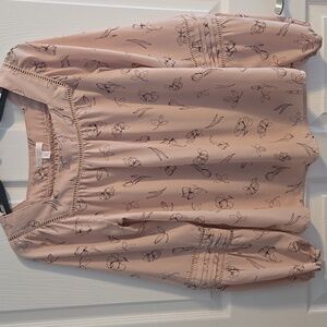 LC Lauren Conrad Smocked Orange Long Sleeve Blouse